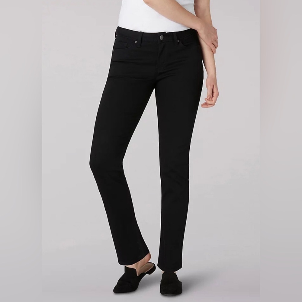 Lee Womens Legendary Black Regular Fit Straight Leg Jeans Size 12 Short